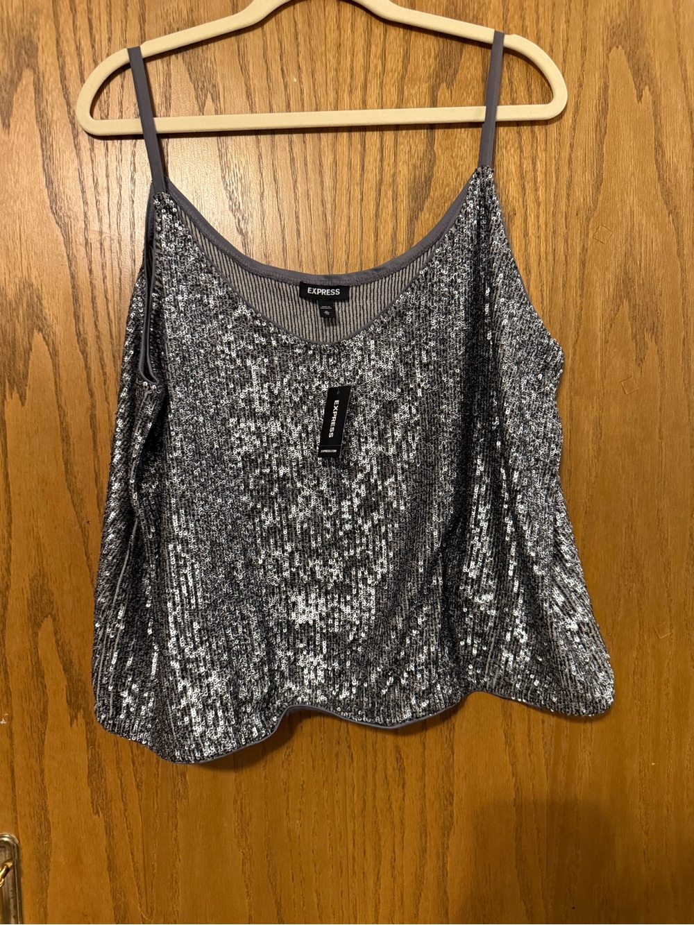 Express Silver Sequin Spaghetti-Strap Camisole